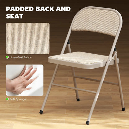 Metal Foldable Chairs, Linen Fabric Padded, Cushion Seat, Open Back, Beige Dining Chairs at Gallery Canada