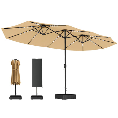 Double Sided Patio Umbrella, 15ft, LED Lights, Base Included, Khaki Double-sided Umbrellas at Gallery Canada