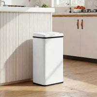 Poubelle automatique de 50 L, couvercle à fermeture douce, acier inoxydable, blanc