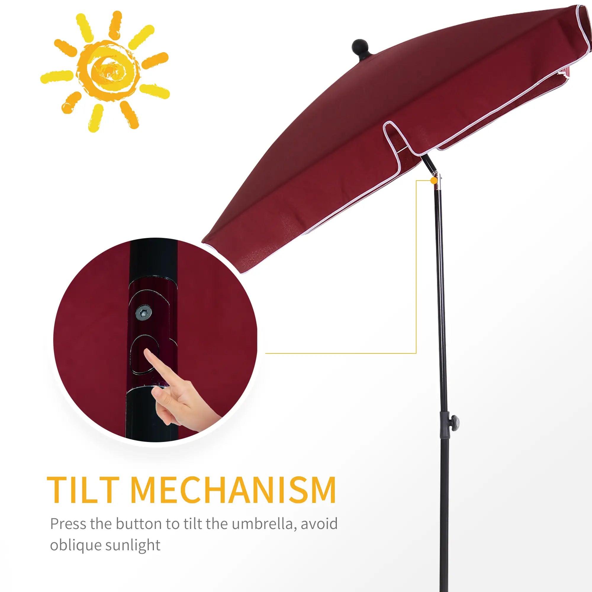 6.5x4ft Rectangle Patio Umbrella, Tilt Adjustable, Wine Red Sun Umbrellas at Gallery Canada