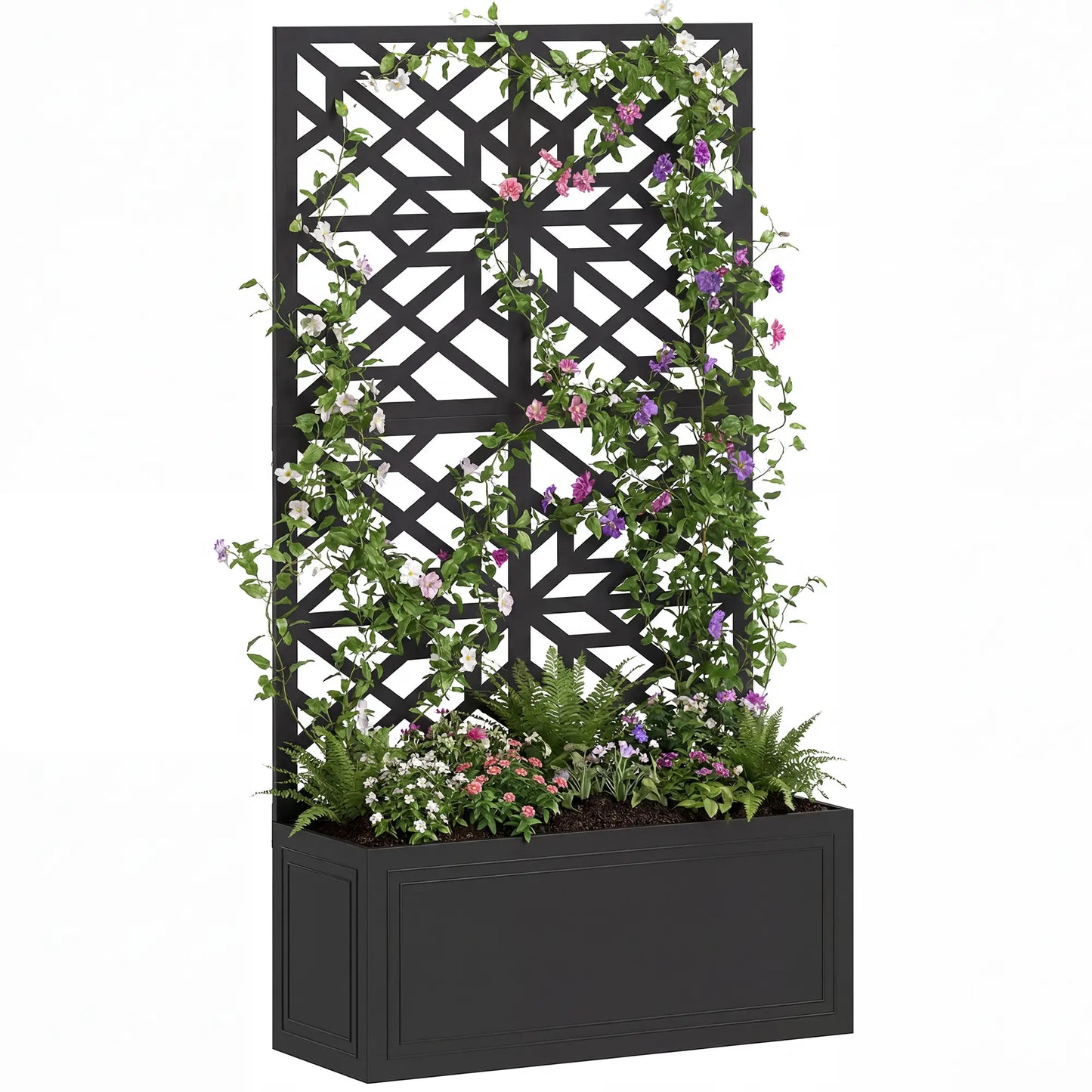 Lit de jardin surélevé en métal avec treillis pour plantes grimpantes