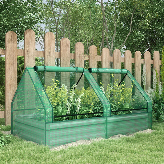 6' x 3' Metal Planter Box with Cover, Raised Garden Bed with Mini Greenhouse for Herbs, Vegetables, Green and Silver - Gallery Canada