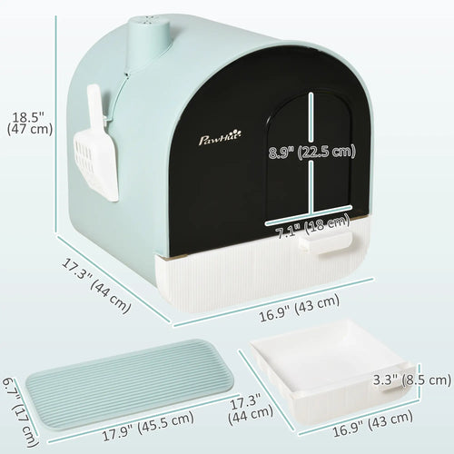 Cat Litter Box with Lid, Removable Tray, Scoop, Filter, Green