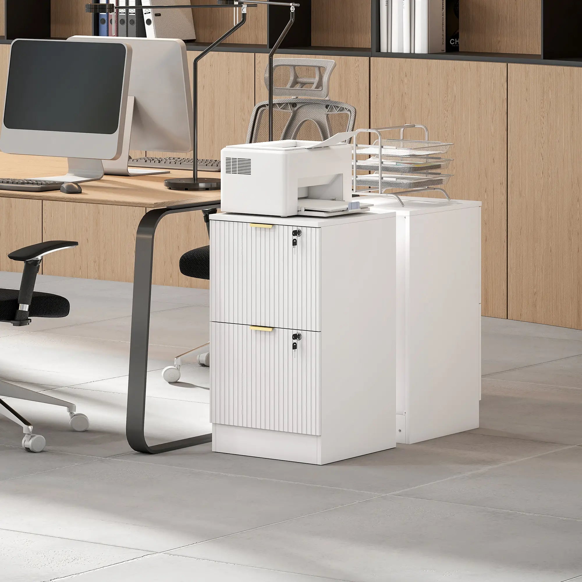 Lockable Filing Cabinet, 2 Fluted Drawers, Adjustable Hanging Rails, White Office Cabinets & Cupboards at Gallery Canada