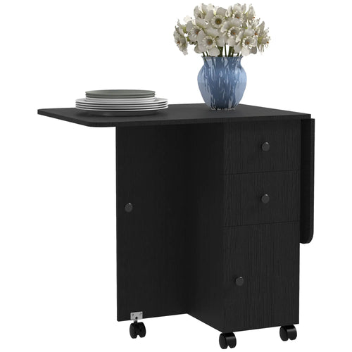 Drop Leaf Dining Table, Mobile Folding Table on Wheels, Black