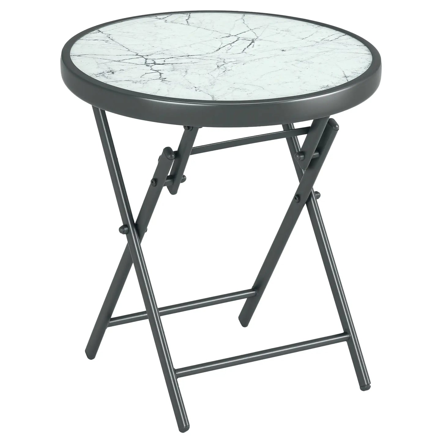 18" Outdoor Round Folding Table, Tempered Glass Top, White Patio Side Tables at Gallery Canada
