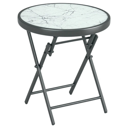 18" Outdoor Round Folding Table, Tempered Glass Top, White Patio Side Tables at Gallery Canada
