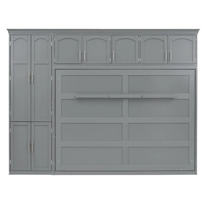 Murphy Bed with Storage, Space-saving Wall Bed, 117.5" L x 16" W x 88" H, Grey Bed Frames Grey at Gallery Canada