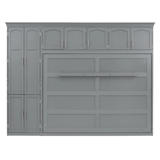 Murphy Bed with Storage, Space-saving Wall Bed, 117.5" L x 16" W x 88" H, Grey Bed Frames Grey at Gallery Canada