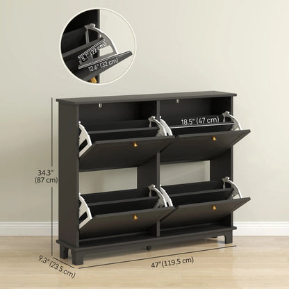 Modern Shoe Storage Cabinet, 4 Flip Drawers, Adjustable Shelves, 5 Legs, Black Shoe Storage Cabinets & Racks at Gallery Canada