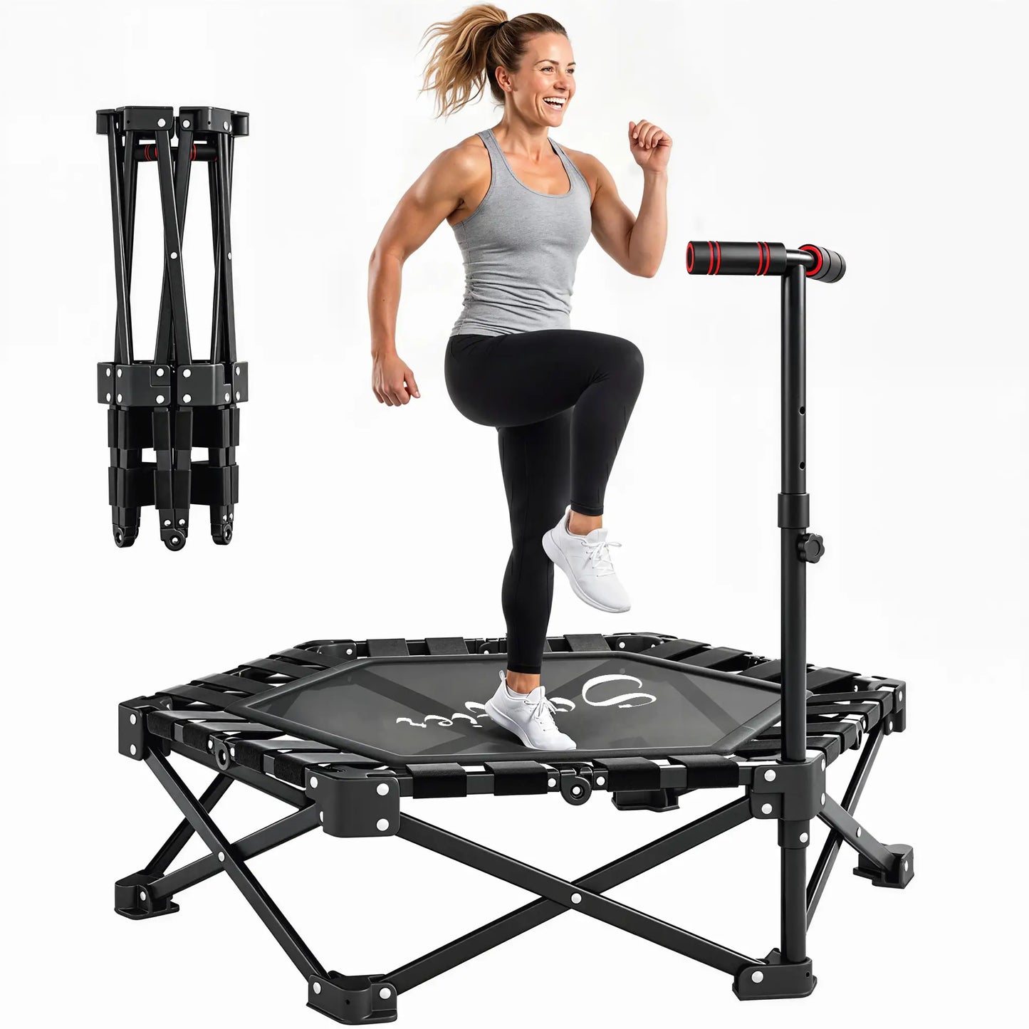 "42" Mini Trampoline Pliable avec Poignée en Mousse Ajustable