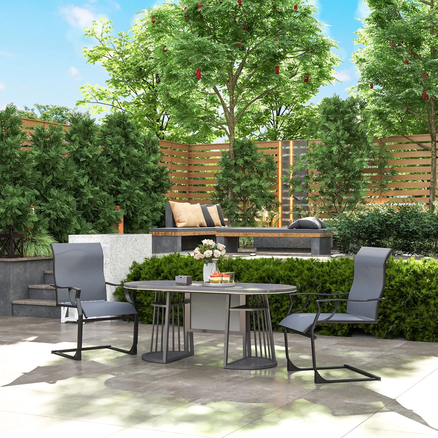Spring Motion Patio Chairs Set Of 2, Curved High Backrest, All Weather Fabric, Metal Frame Outdoor Dining Sets at Gallery Canada