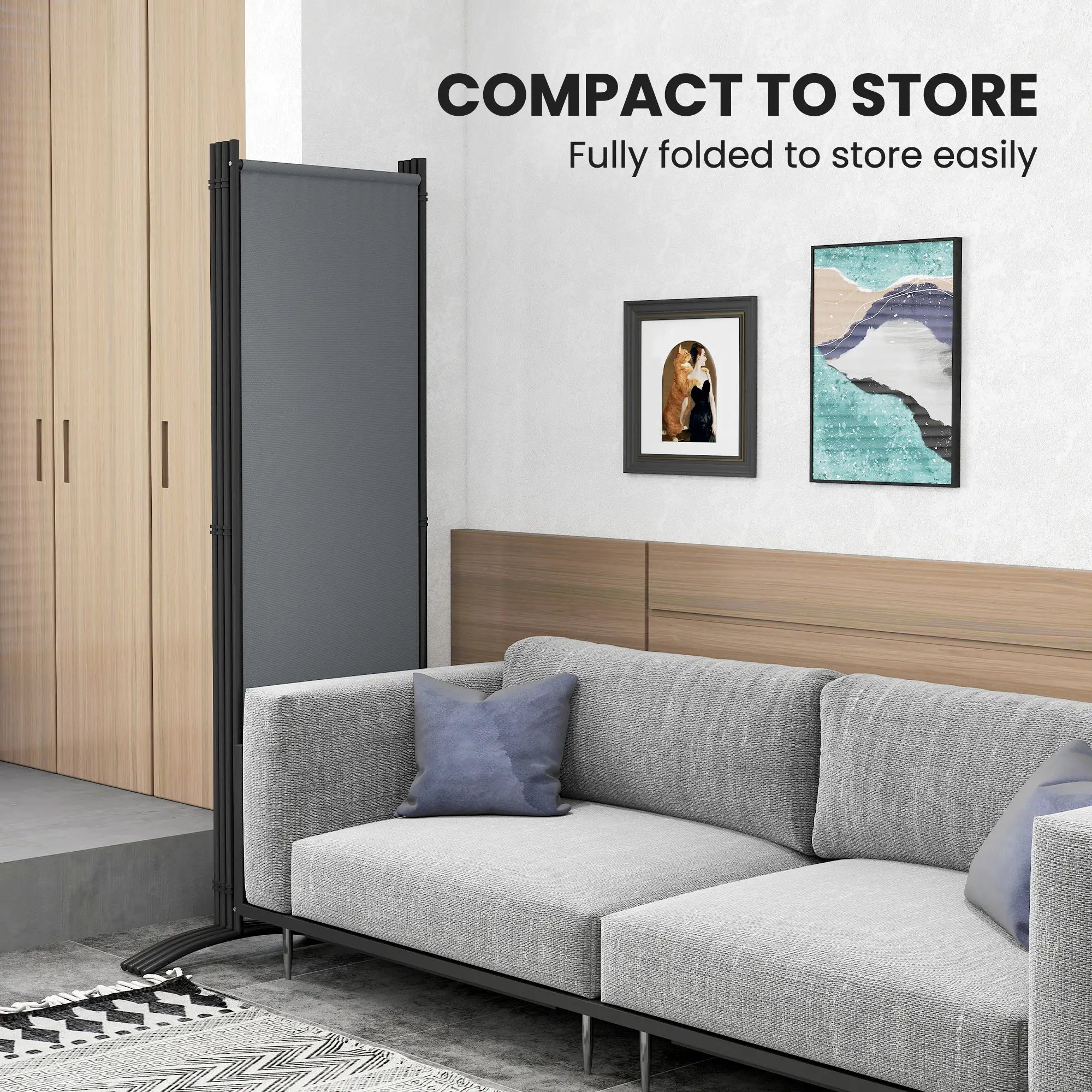Folding Room Divider, Privacy Screen, 5.6FT Tall, Dark Grey Side Awnings at Gallery Canada