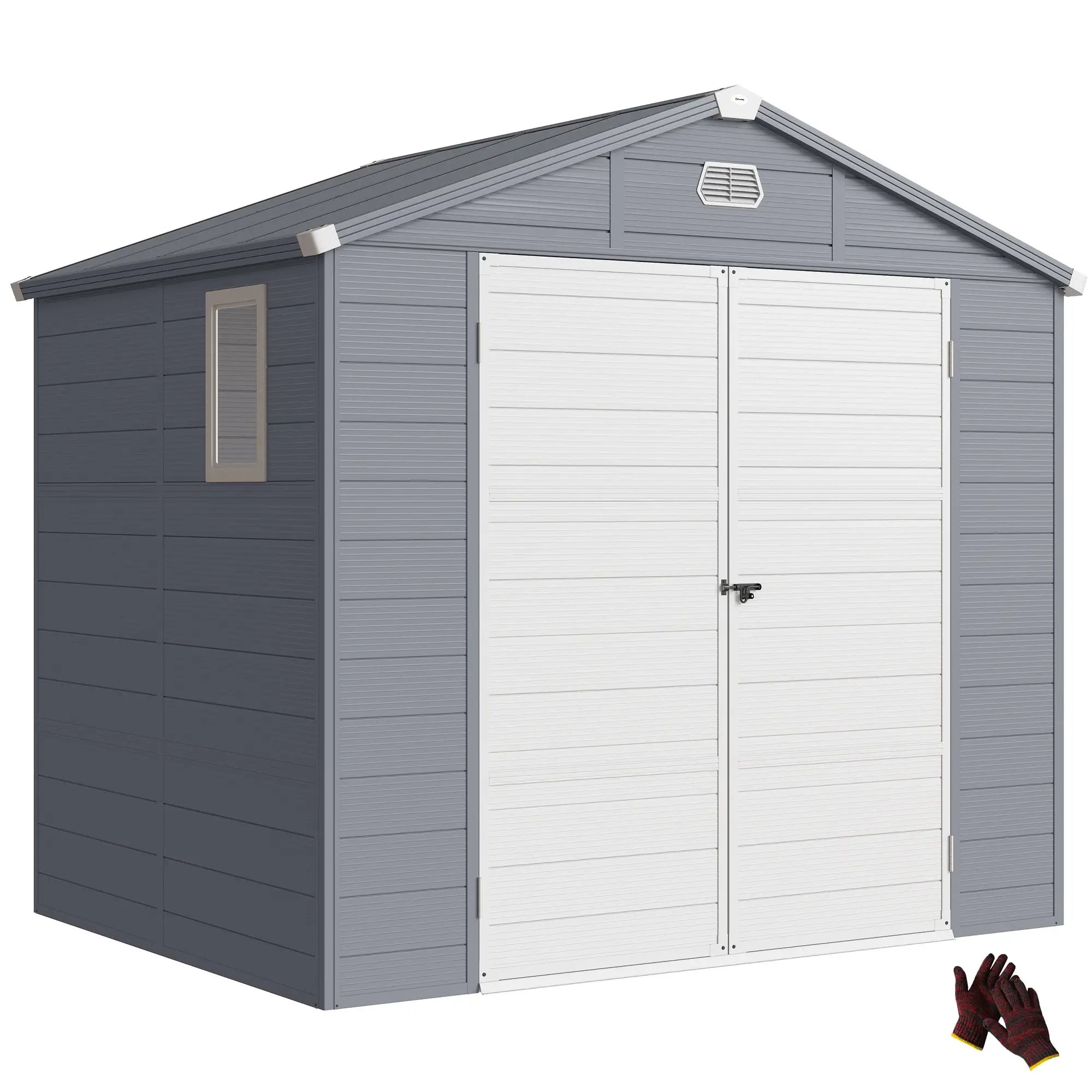 Small Garden Shed, Latch Door, Vents, Sloped Roof, 8x6, Light Grey Sheds at Gallery Canada