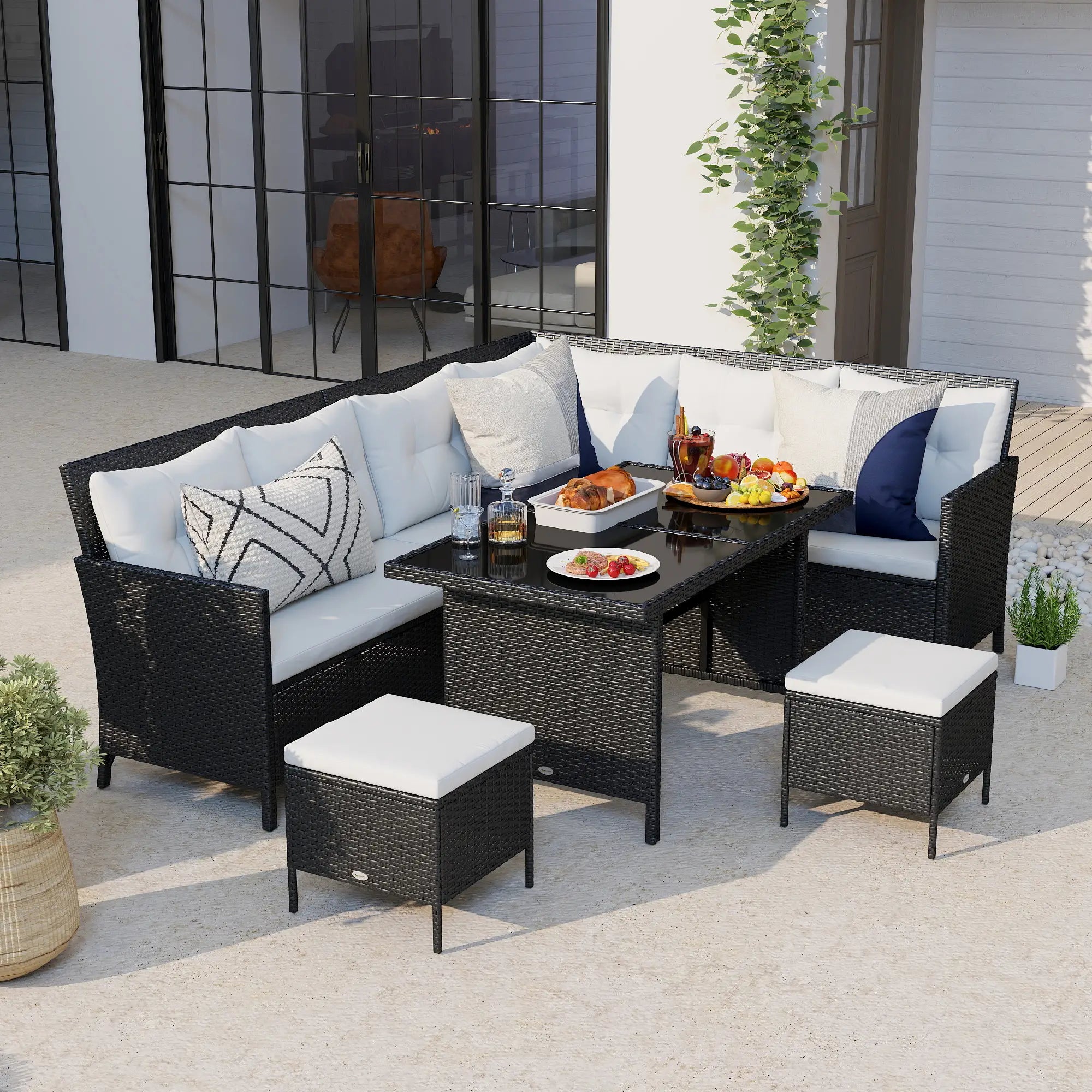 6pcs Outdoor Rattan Sofa Set, Garden Wicker Sectional, White Patio Furniture Sets at Gallery Canada