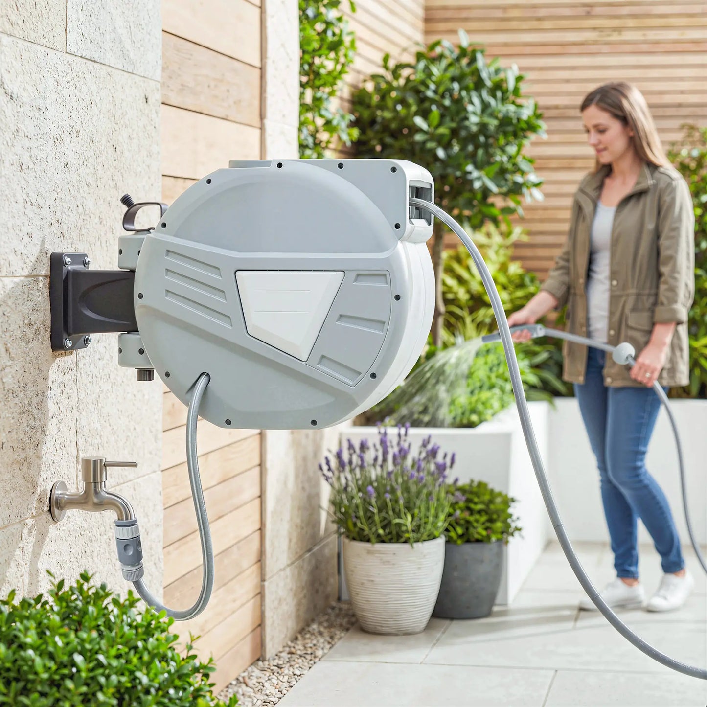 Retractable Garden Hose Reel, 1/2" x 98ft, Wall Mounted, Grey Garden Accessories at Gallery Canada
