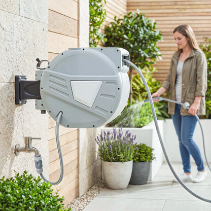 Retractable Garden Hose Reel, 1/2" x 98ft, Wall Mounted, Grey Garden Accessories at Gallery Canada