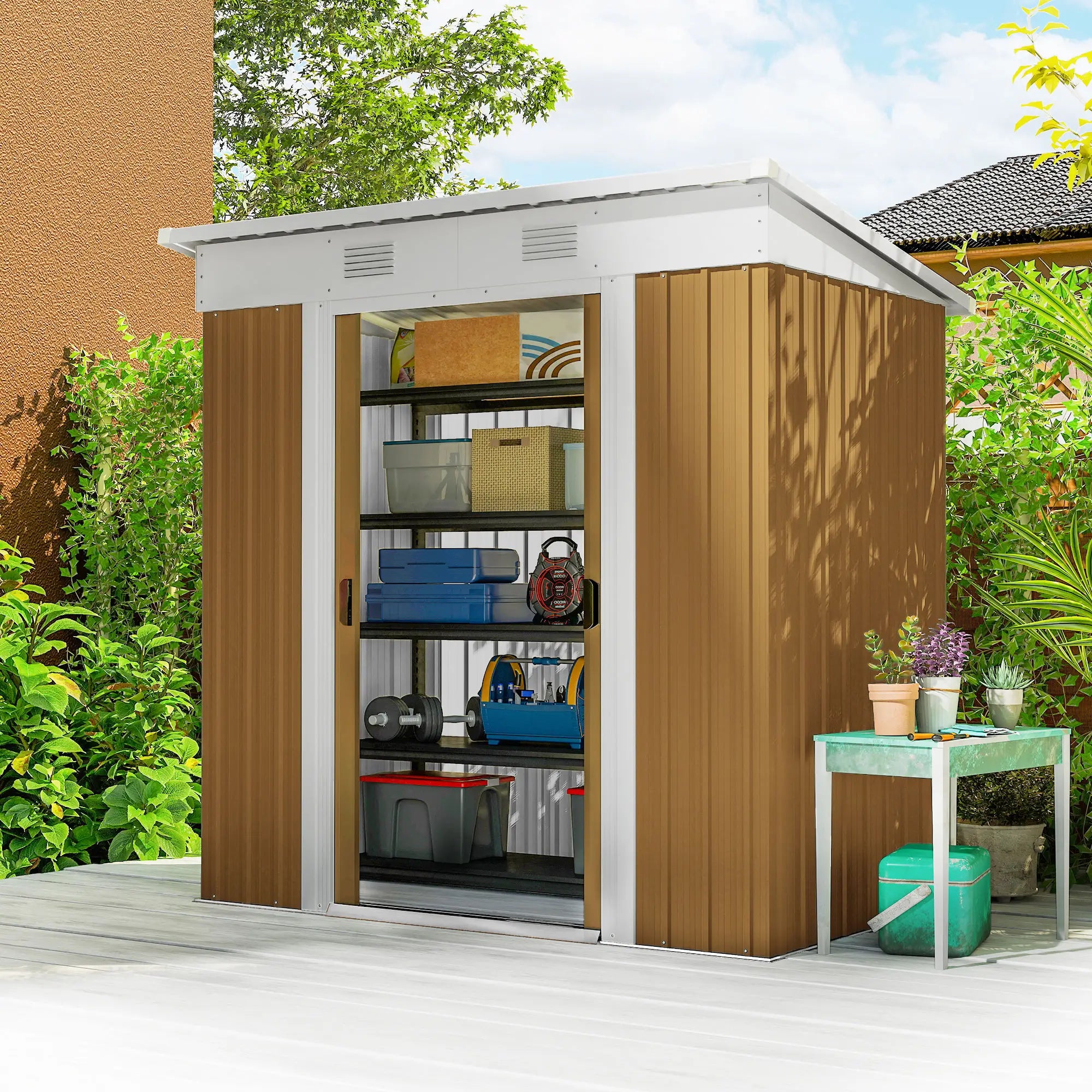 6' x 4' Yellow Metal Outdoor Storage Shed, Lockable Sliding Doors, Yellow Sheds at Gallery Canada