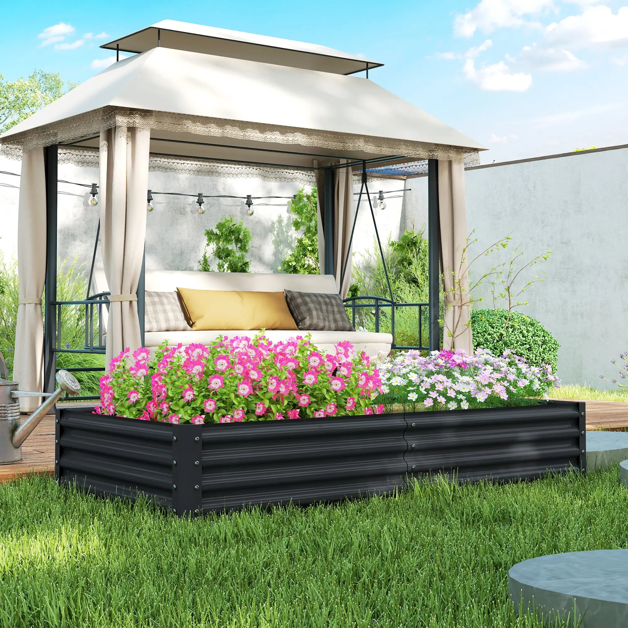 6X3X1Ft Galvanized Raised Garden Bed, Reinforced Planter Box, Dark Grey Galvanized Planter Boxes at Gallery Canada