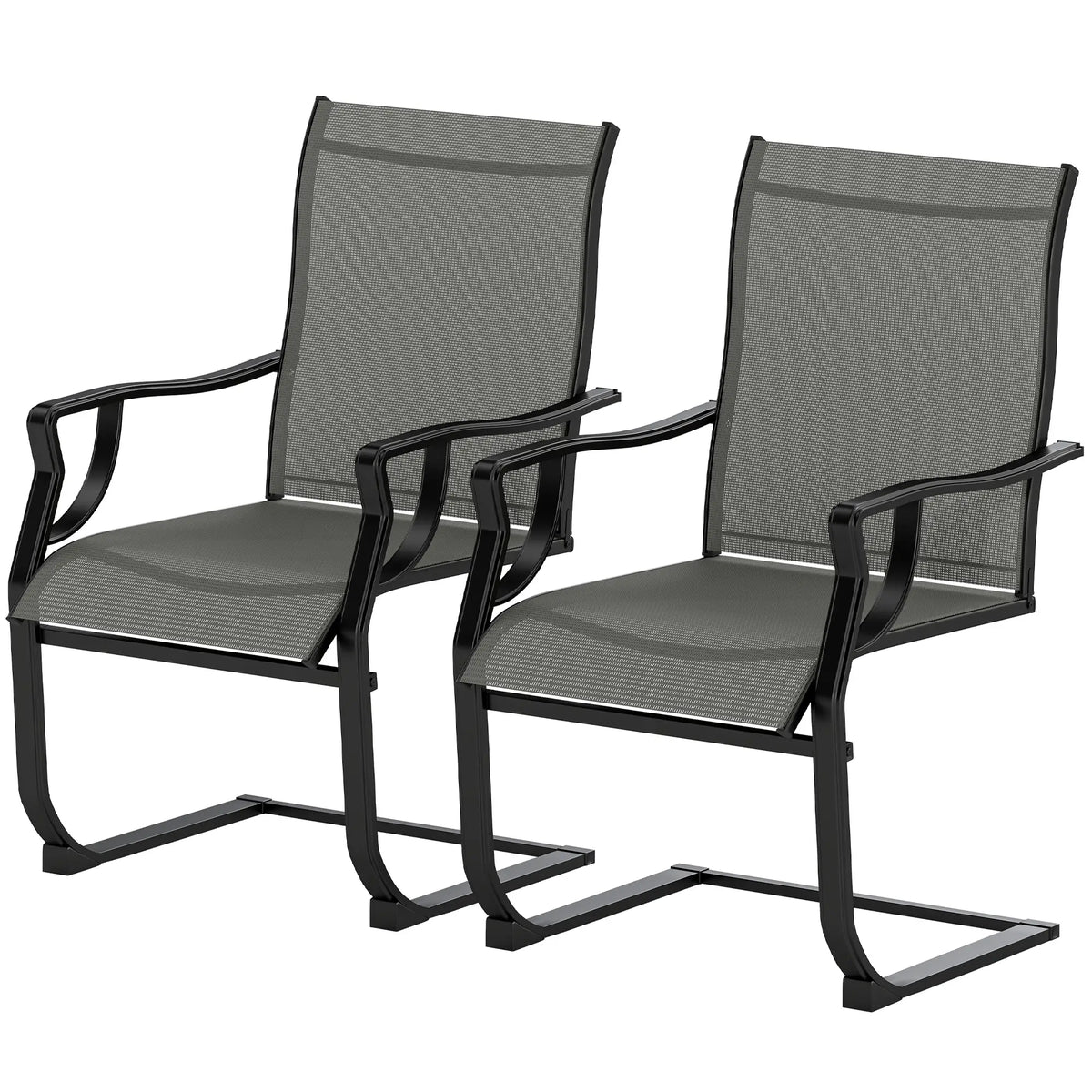Spring Motion Patio Chairs Set Of 2, Curved High Backrest, All Weather Fabric, Metal Frame Outdoor Dining Sets Light Grey at Gallery Canada