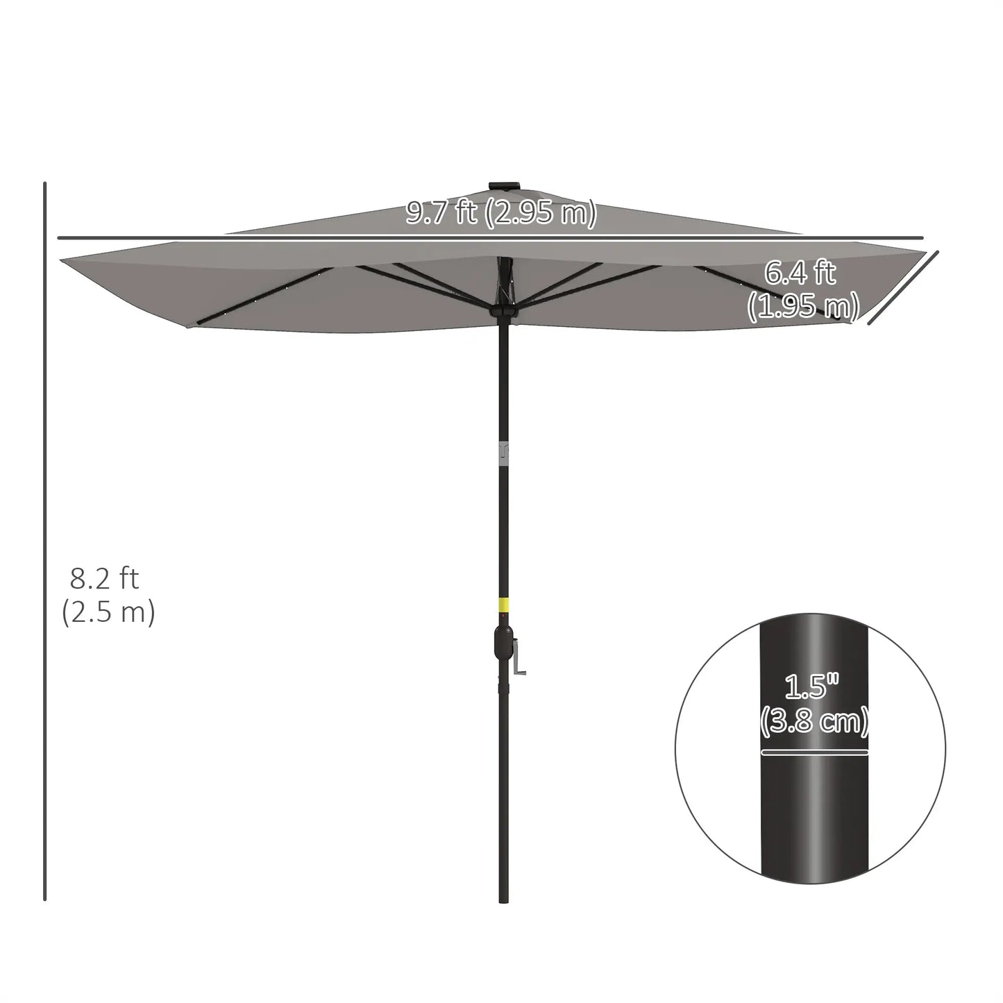 6.5x10ft Light Grey Tilt Aluminum Patio Umbrella, Solar Powered LEDs, Crank, Light Grey Sun Umbrellas at Gallery Canada
