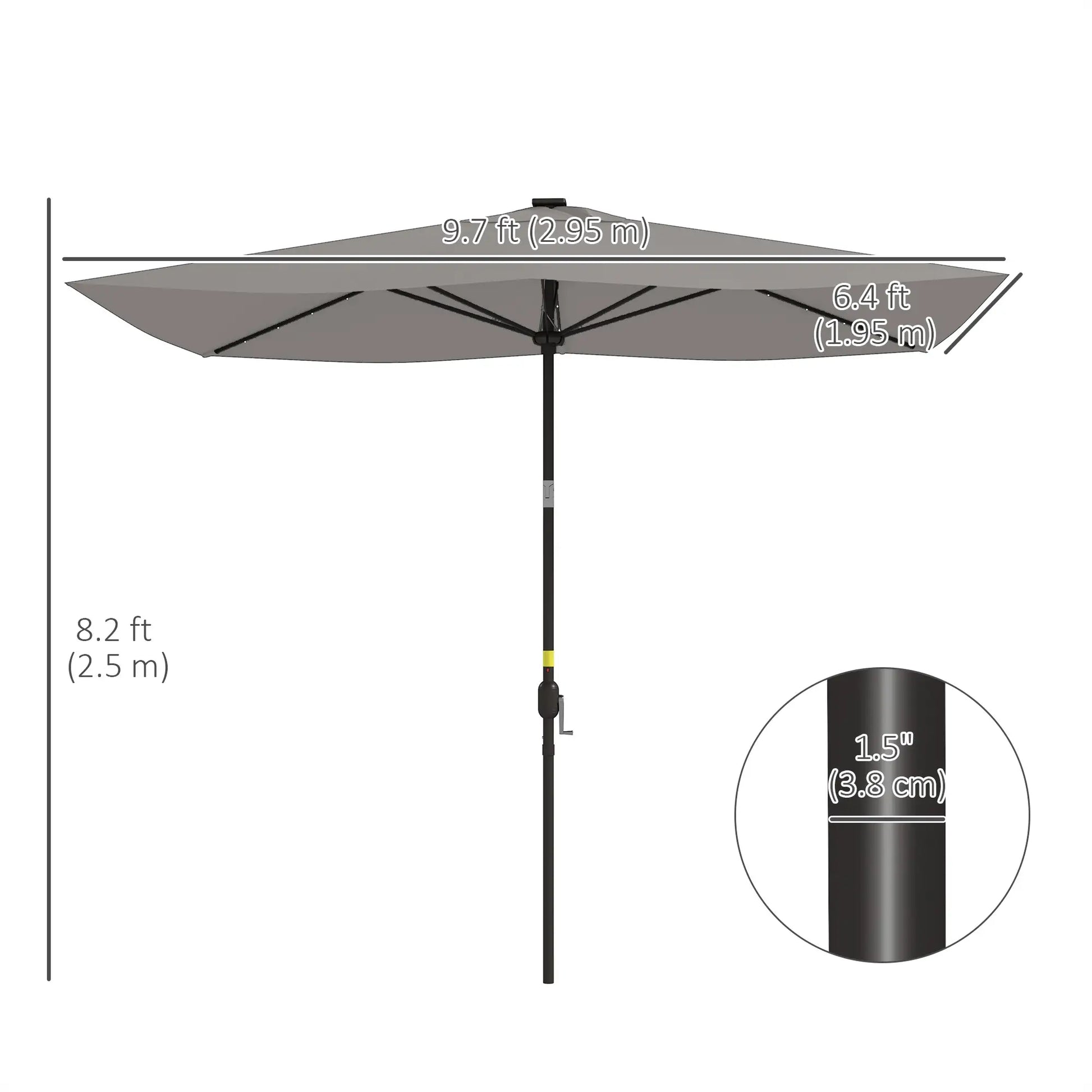 6.5x10ft Light Grey Tilt Aluminum Patio Umbrella, Solar Powered LEDs, Crank, Light Grey Sun Umbrellas at Gallery Canada