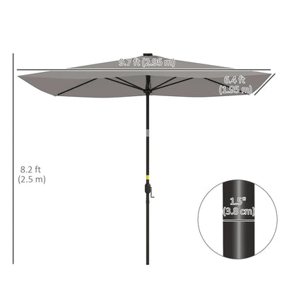 6.5x10ft Light Grey Tilt Aluminum Patio Umbrella, Solar Powered LEDs, Crank, Light Grey Sun Umbrellas at Gallery Canada