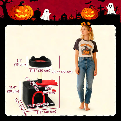 28" Gothic Cat Tree Tower, Plush Bed, Condo, Scratching Post, Red & Black Cat Posts at Gallery Canada