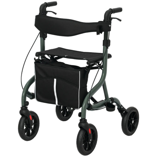Foldable Rollator Walker With Seat, Adjustable Handles, Green