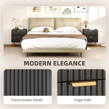 Modern Nightstand Set of 2, 2 Drawers, Metal Legs, Black Bedside Tables at Gallery Canada