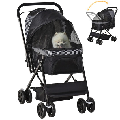 Foldable Pet Stroller, 4 Wheels, EVA Brake, 3-Stage Canopy, Mesh Window, Black Dog Bike Trailers & Strollers at Gallery Canada