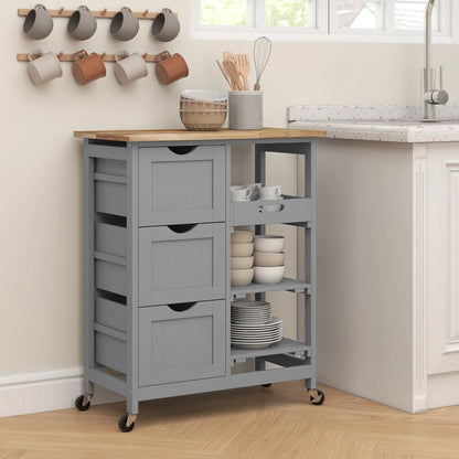 Kitchen Cart on Wheels, Wood Top, 3 Drawers, Shelves Kitchen Islands & Kitchen Carts at Gallery Canada