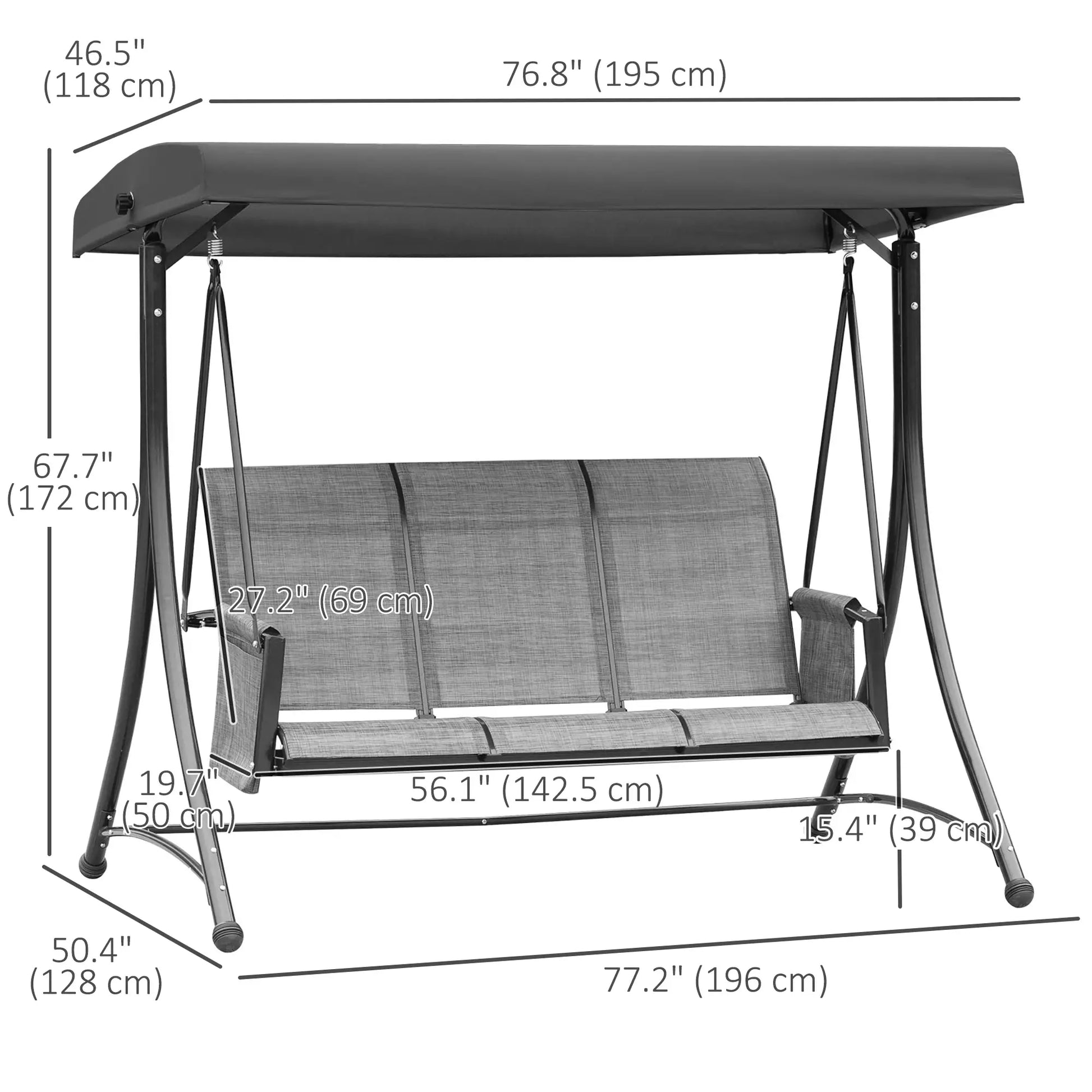 3 Person Porch Swing, Adjustable Canopy, Mixed Grey, Grey Porch Swings with Canopy at Gallery Canada
