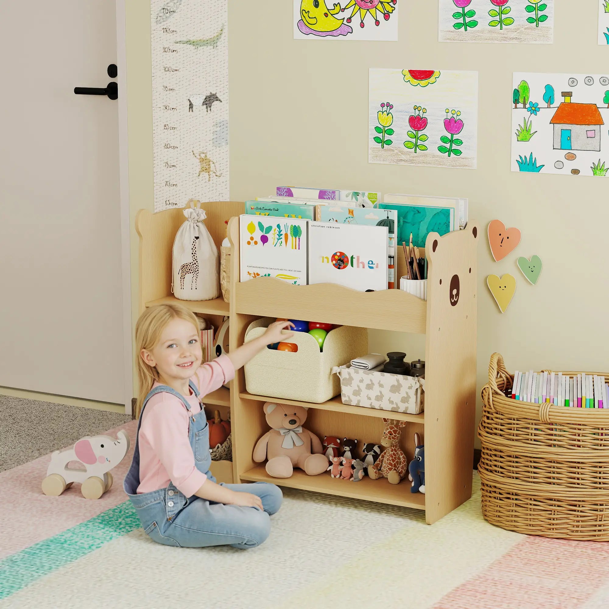 Kids Bookshelf Toy Storage Organizer, 3 Tier Montessori, Natural Bookshelves & Bookcases at Gallery Canada