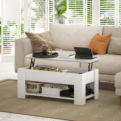 Lift Top Coffee Table, Hidden Storage, Open Shelf, White Coffee Tables at Gallery Canada