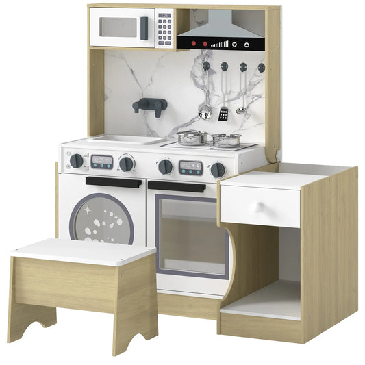 2-In-1 Kids Kitchen Playset, Table & Chair with Sink, Oven, Microwave, 3-8 Play Kitchen Wood Grain, Silver, Grey, Black, White at Gallery Canada