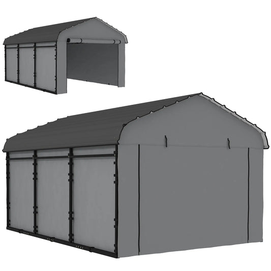 10' x 15' Metal Carport, Heavy Duty Garage Shelter, Light Grey Car Shelters Light Grey at Gallery Canada