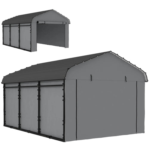 10' x 15' Metal Carport, Heavy Duty Garage Shelter, Light Grey