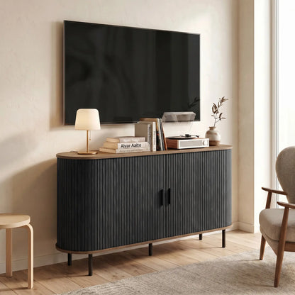 Fluted Sideboard Buffet Cabinet, 55", Black
