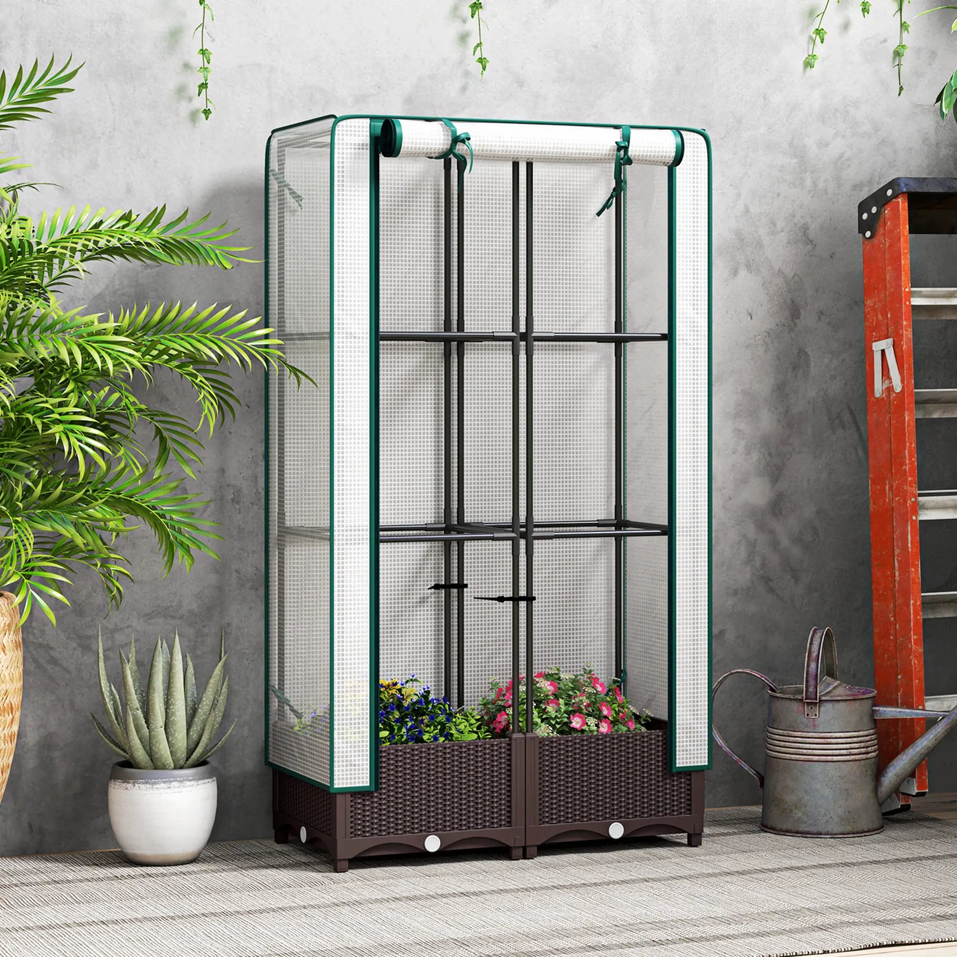 Raised Garden Bed Kit with Trellis, PE Cover, Zipper Door, 31.5 x 15.7 x 48.8 Inch, Brown Raised Garden Beds at Gallery Canada