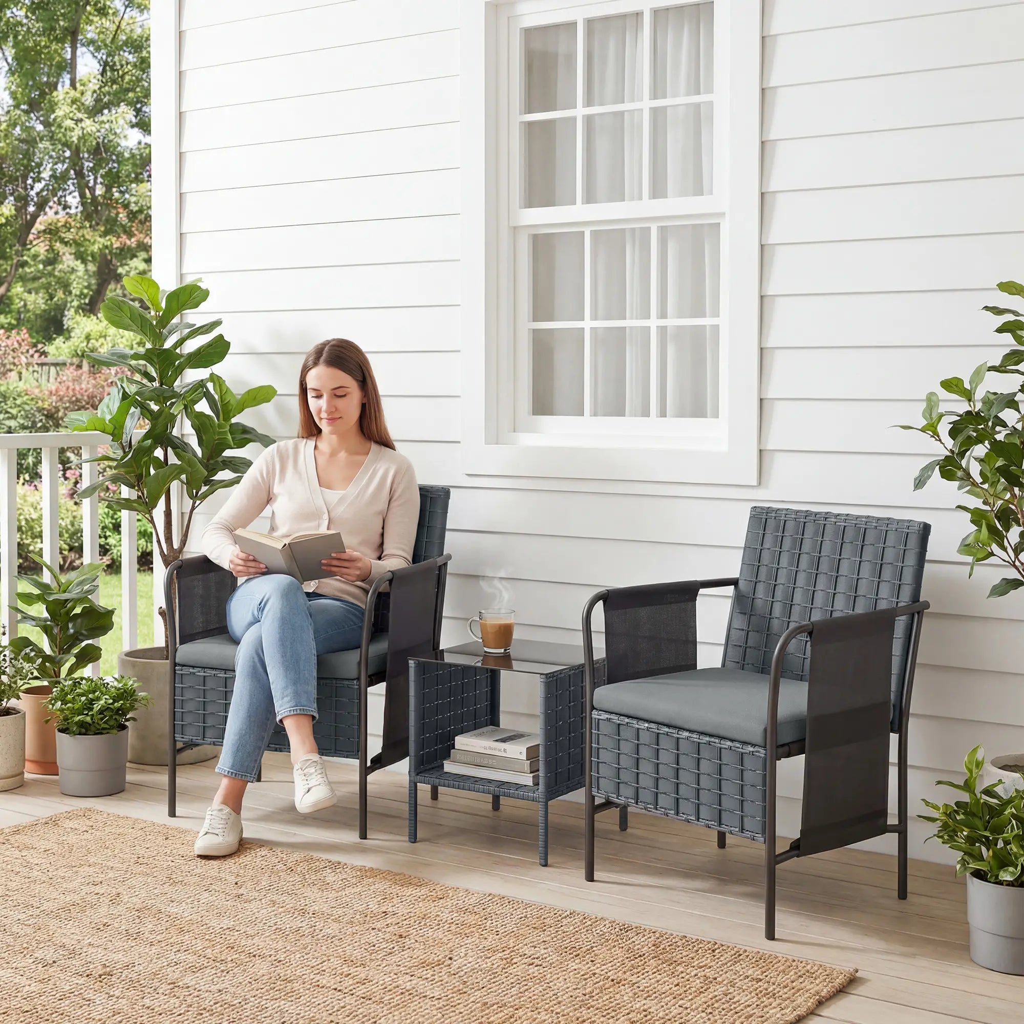 3 Piece Wicker Patio Furniture Set, Outdoor Bistro, Grey Bistro Sets at Gallery Canada