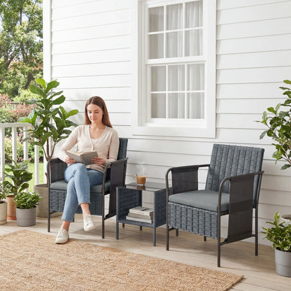 3 Piece Wicker Patio Furniture Set, Outdoor Bistro, Grey Bistro Sets at Gallery Canada