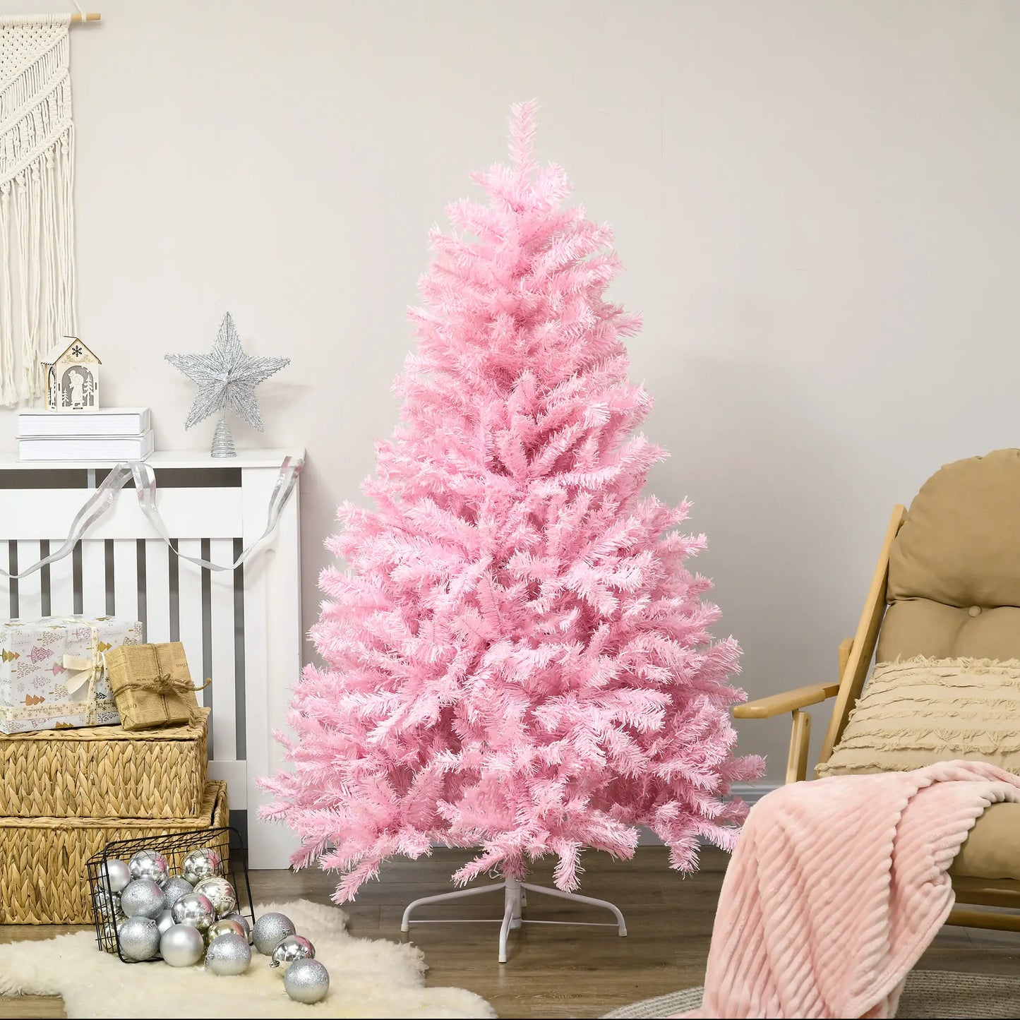 5' Artificial Christmas Tree, Auto Open, Steel Base, Indoor, Pink Artificial Christmas Trees at Gallery Canada