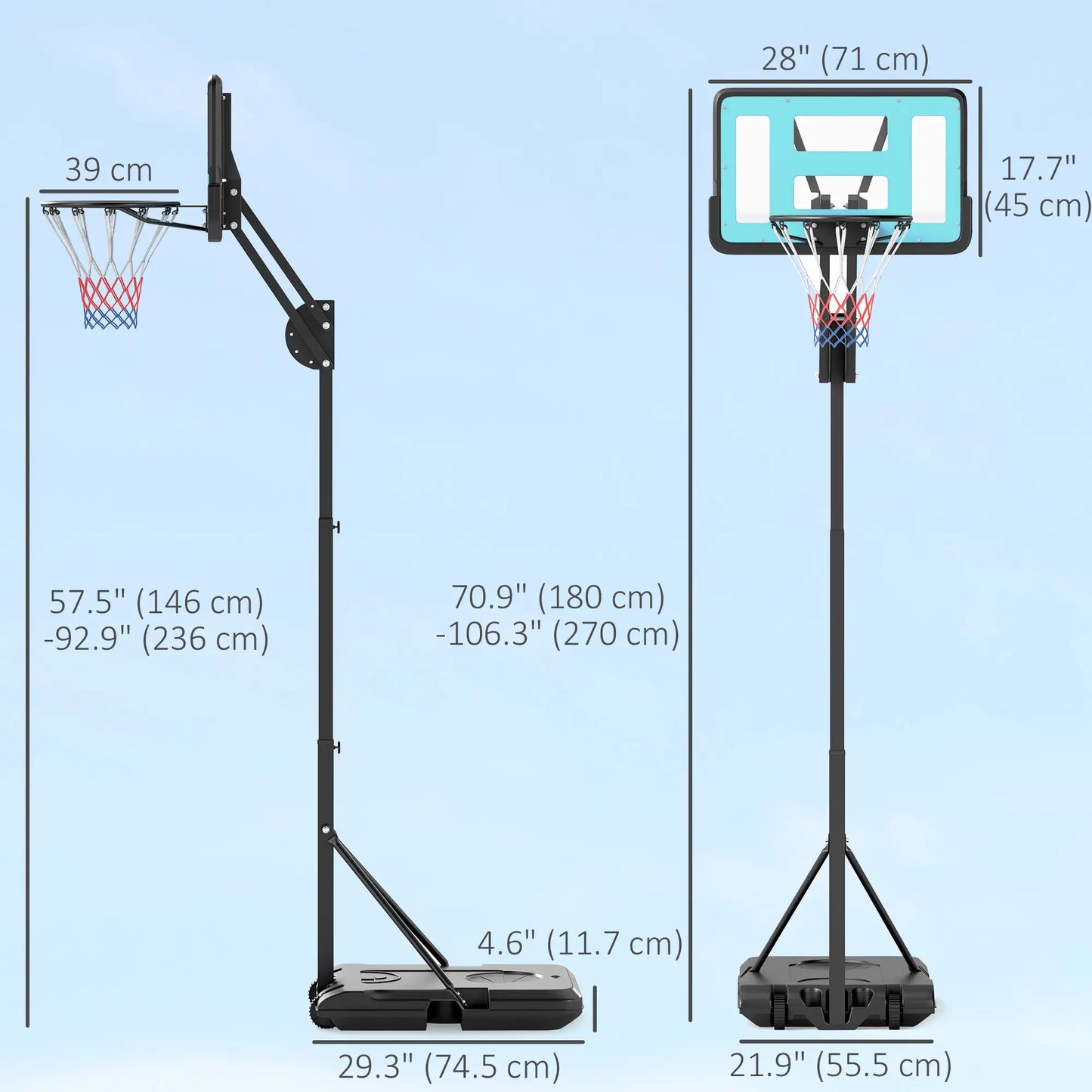 Outdoor Basketball Hoop, Shatterproof Backboard, 57.5"-92.9", Black Basketball at Gallery Canada