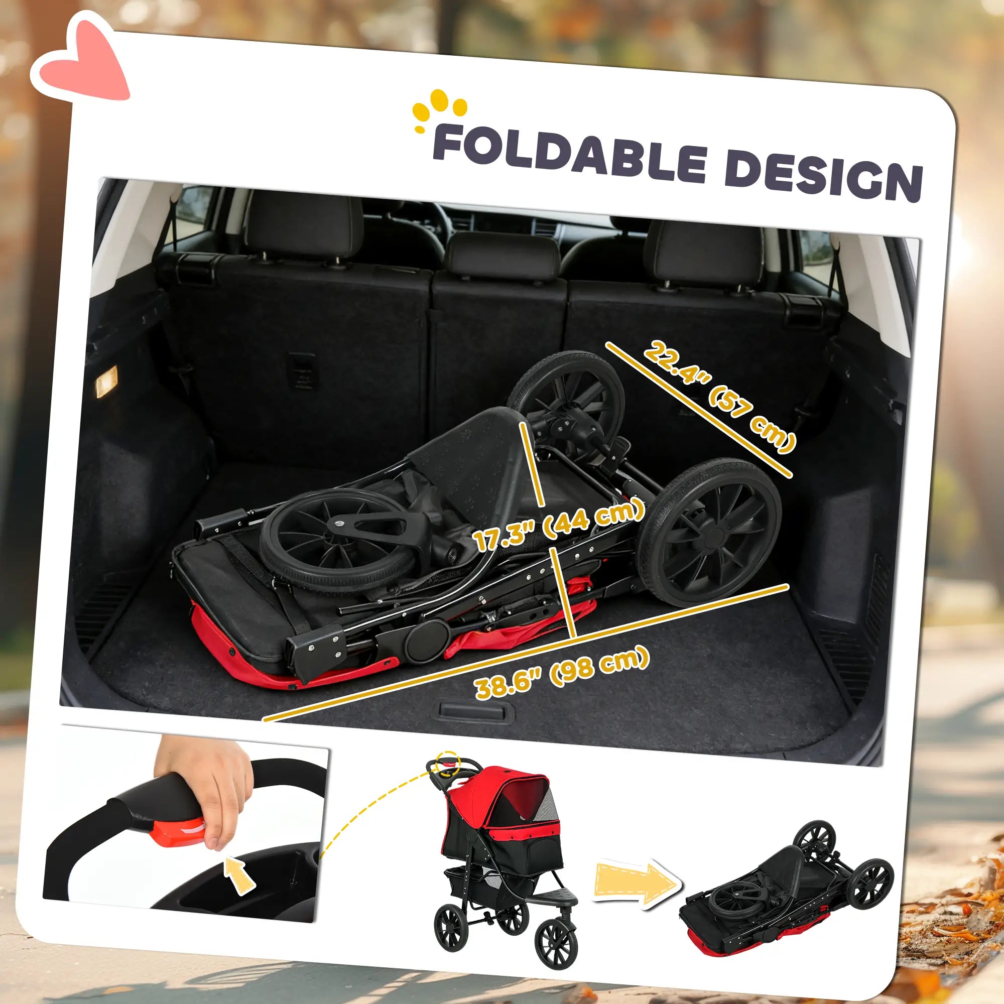 3 Wheel Folding Dog Stroller, Adjustable Canopy, Storage Brake, Mesh Window, S&M Dogs, Red Dog Bike Trailers & Strollers at Gallery Canada