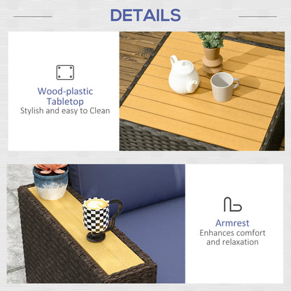 6-Piece Outdoor Rattan Patio Set, Corner Sofa, Wood-Plastic Table, Navy Blue Patio Furniture Sets at Gallery Canada
