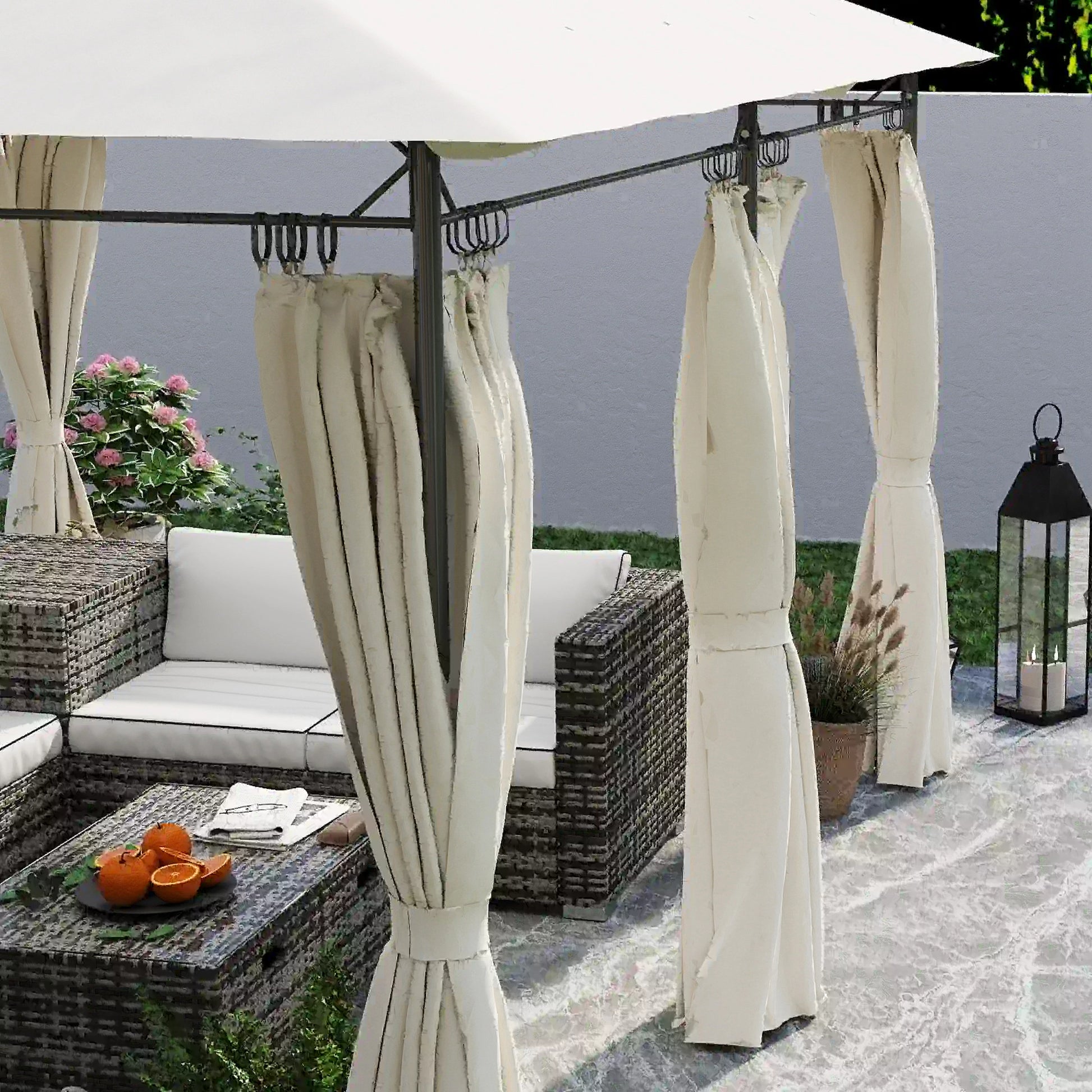 10' x 13' Double Roof Patio Gazebo, Outdoor with Curtains, Cream White Gazebos at Gallery Canada