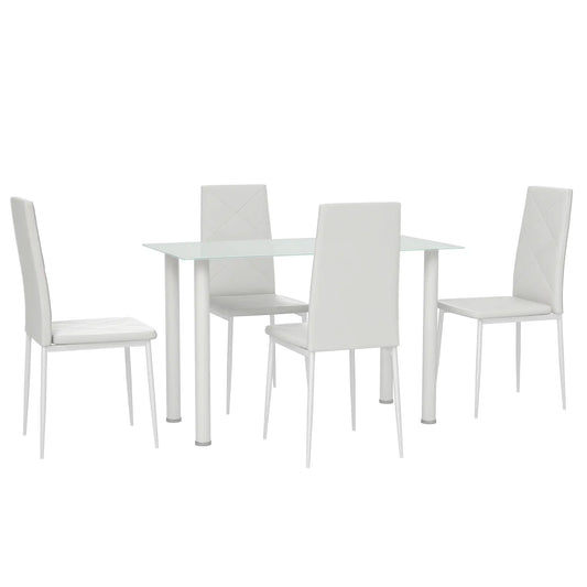 Modern Dining Table Set for 4, 5 Pieces, Rectangle Table, Steel Frame, White Bar Sets White at Gallery Canada