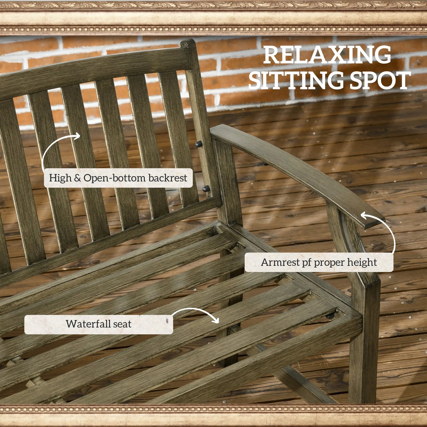 Outdoor Garden Bench, Metal Wood Look Slatted Frame, Black Outdoor Benches at Gallery Canada