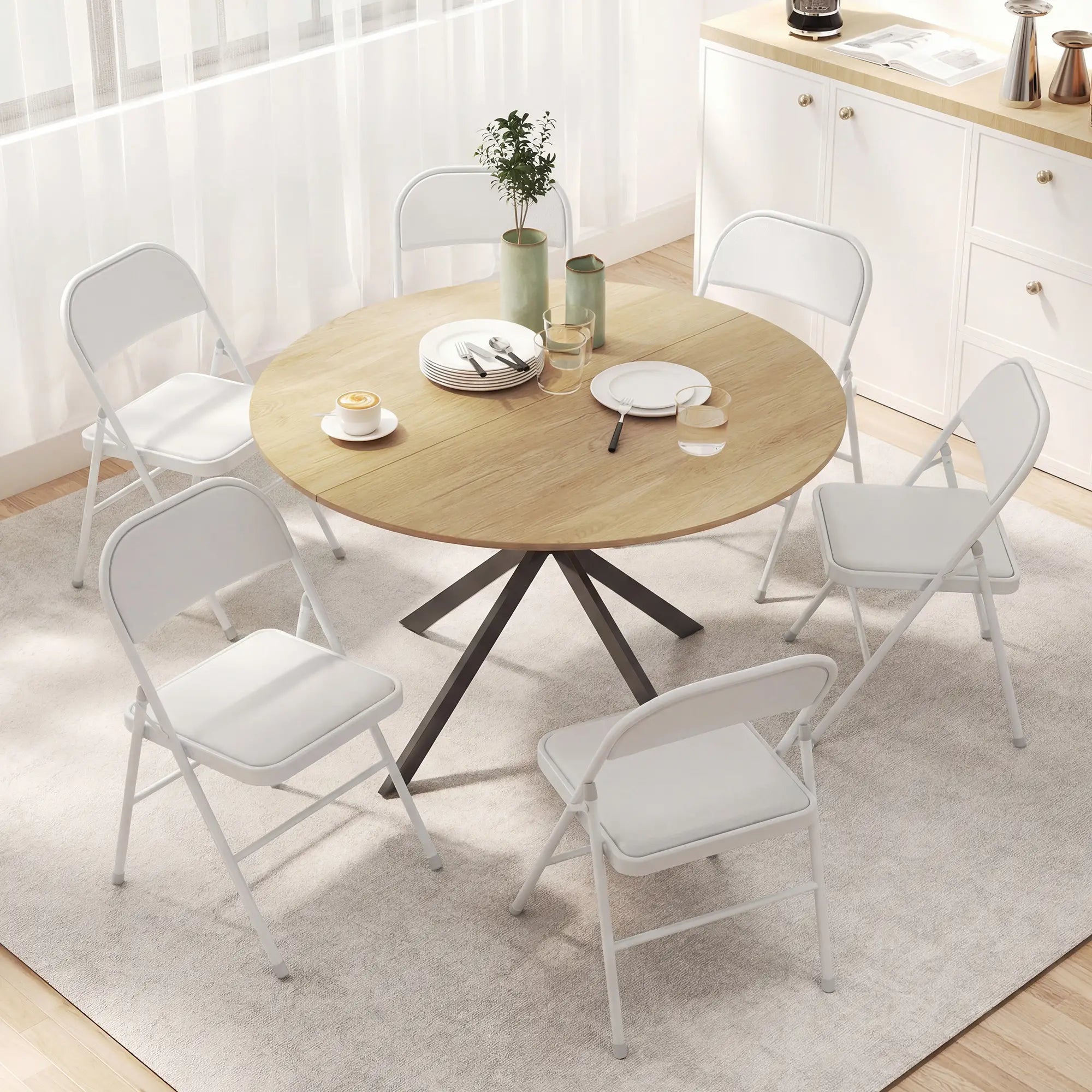 Set of 6 Foldable Chairs, PU Leather Padded, 17.5